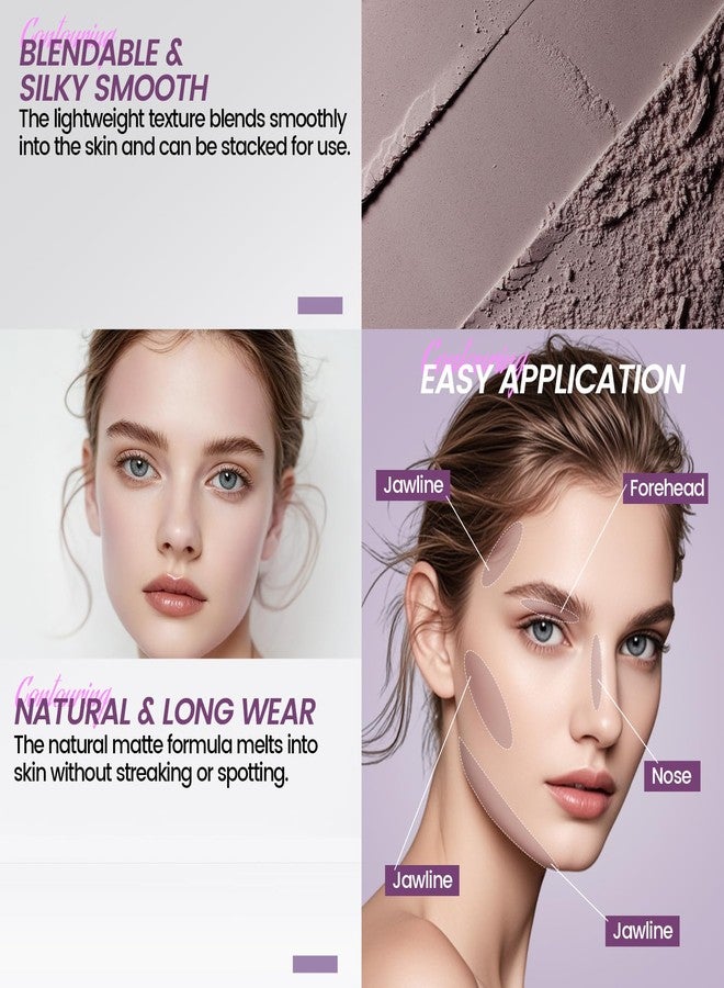 Noerrors Taupe to Mauve Cool Toned Contour Palette, Lightweight Smooth Blendable Matte Grey Pressed Powder Contour for Fair Pale Olive Light Skin, Nose Contouring Face Sculpting Cream Bronzer Makeup - Image 4